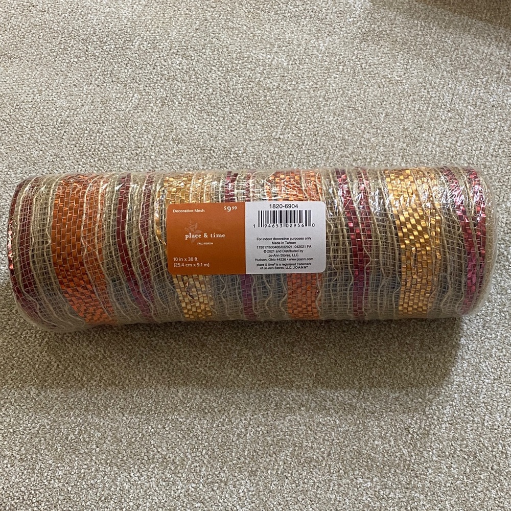 place & time Autumn Decorative Mesh Roll in Orange and Gold